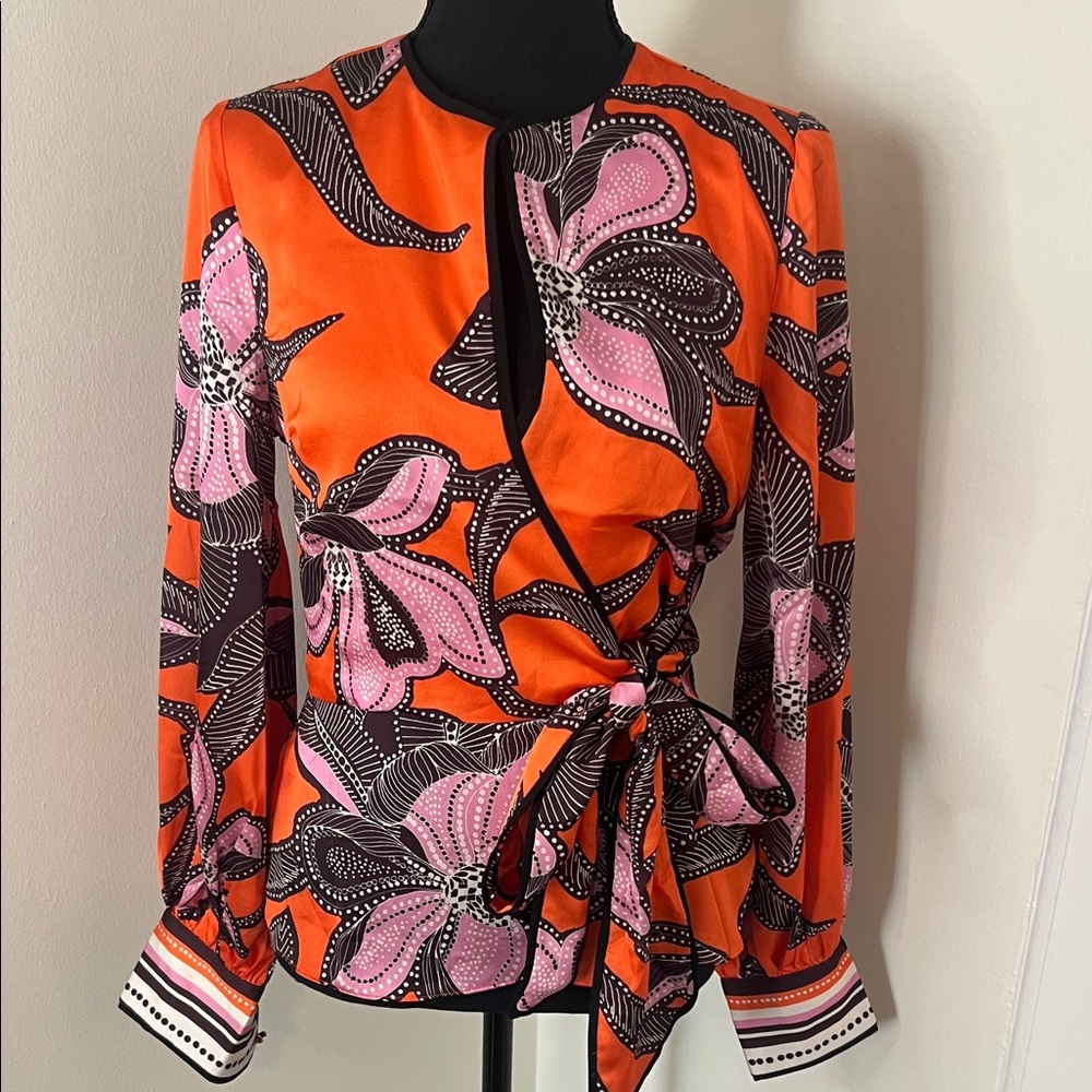 NWT Karen Millen Floral Wrap Blouse - Orange and Pink